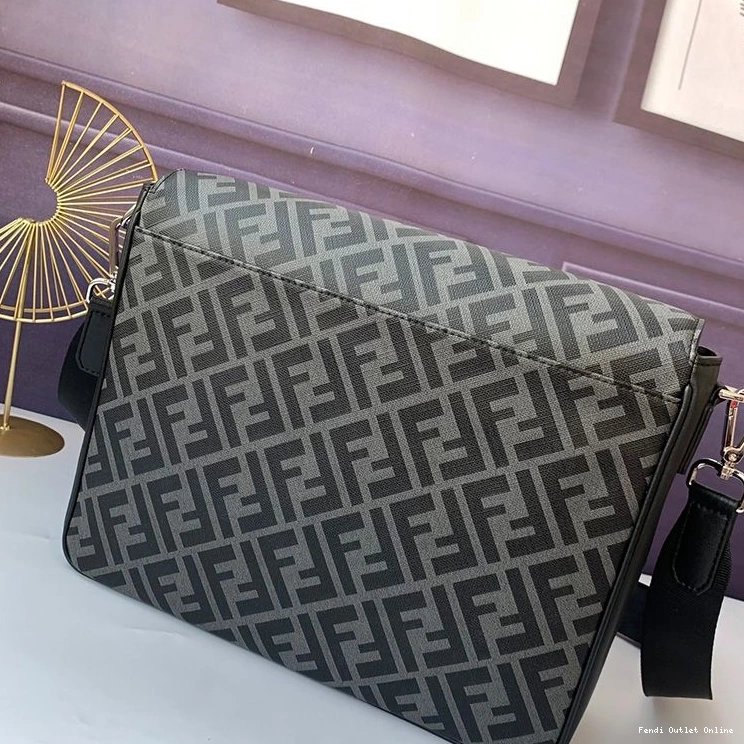 Affordable Motif Messenger FF In Large Bag Black Fabric Fendi 0801
